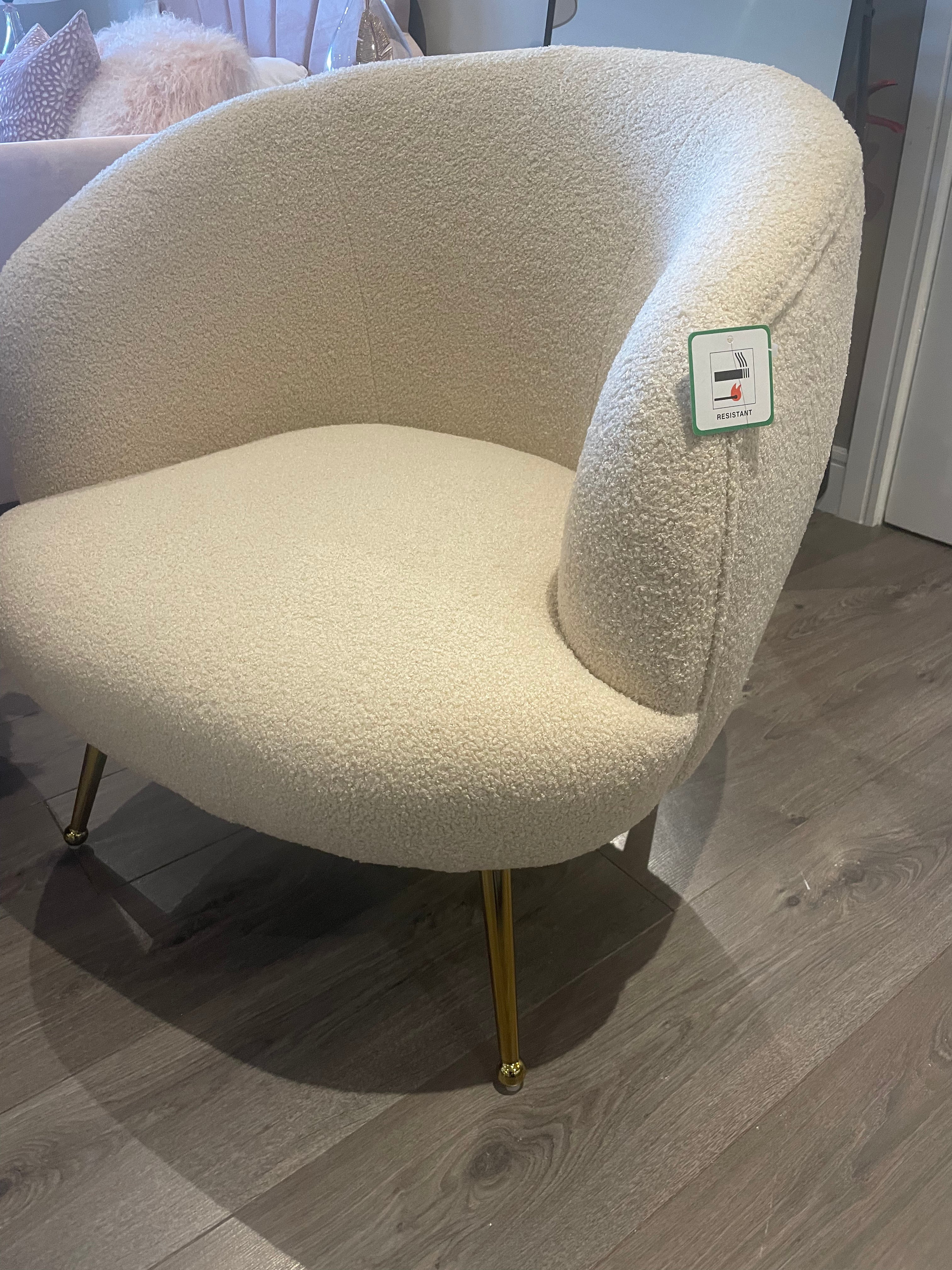 Hayley B occasional chair Boucle with gold leg Nett price as value item-Renaissance Design Studio