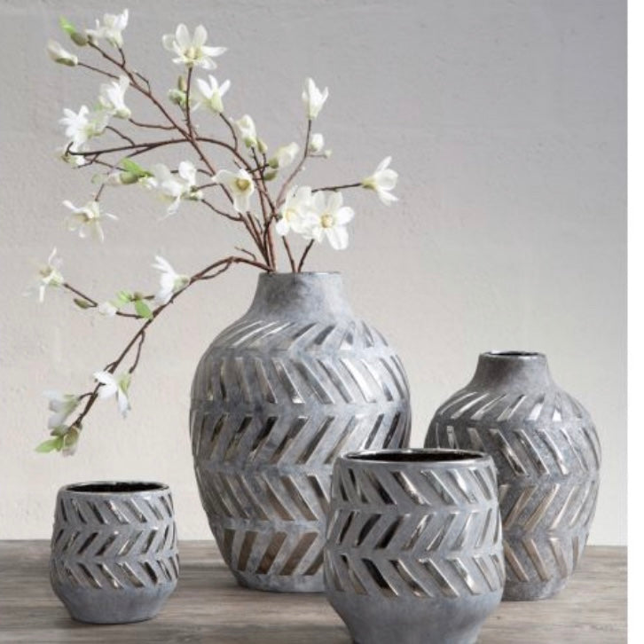 Helena large vase in grey and silver geometric reduced 20% off-Renaissance Design Studio