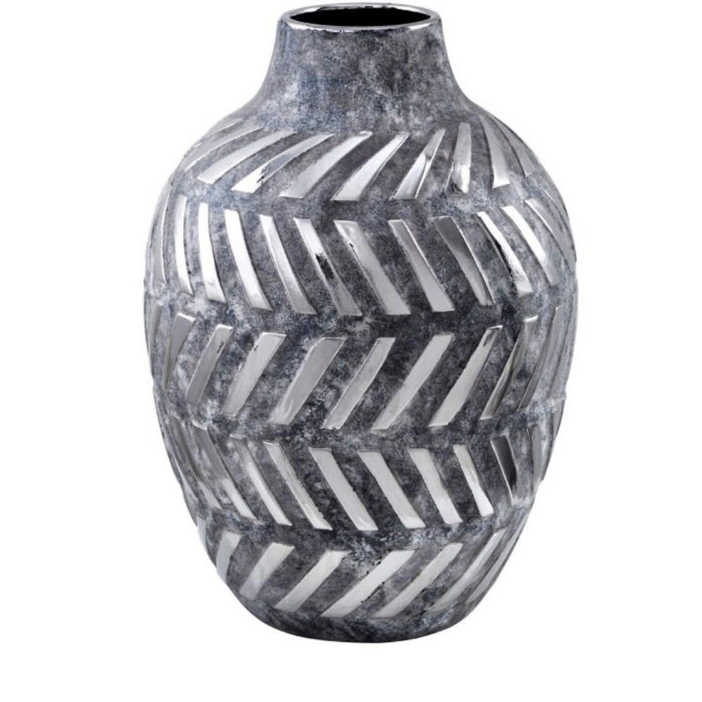 Helena large vase in grey and silver geometric reduced