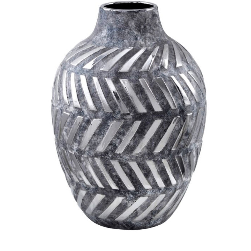 Helena large vase in grey and silver geometric