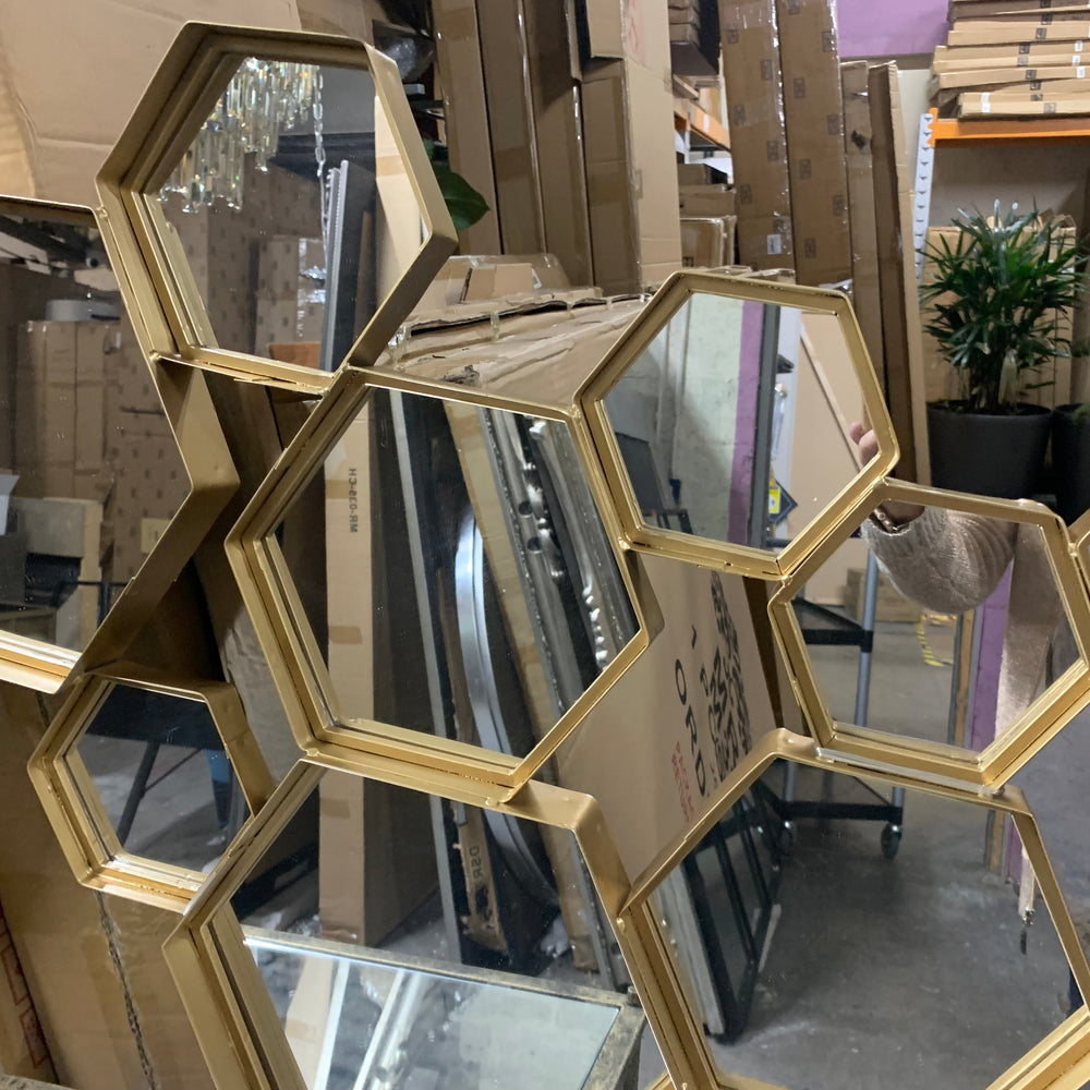 Hexagonal  Mirror Gold available in outlet store to collect