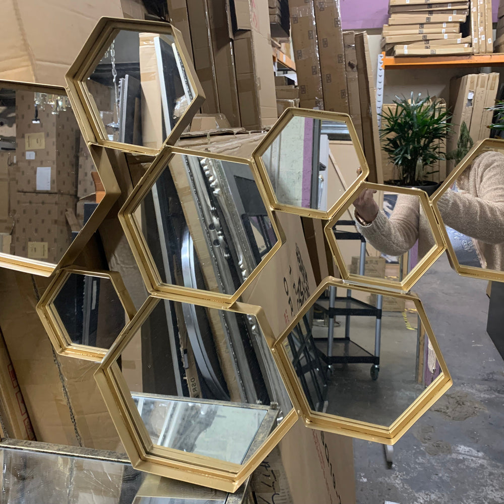 Hexagonal  Mirror Gold available in outlet store to collect