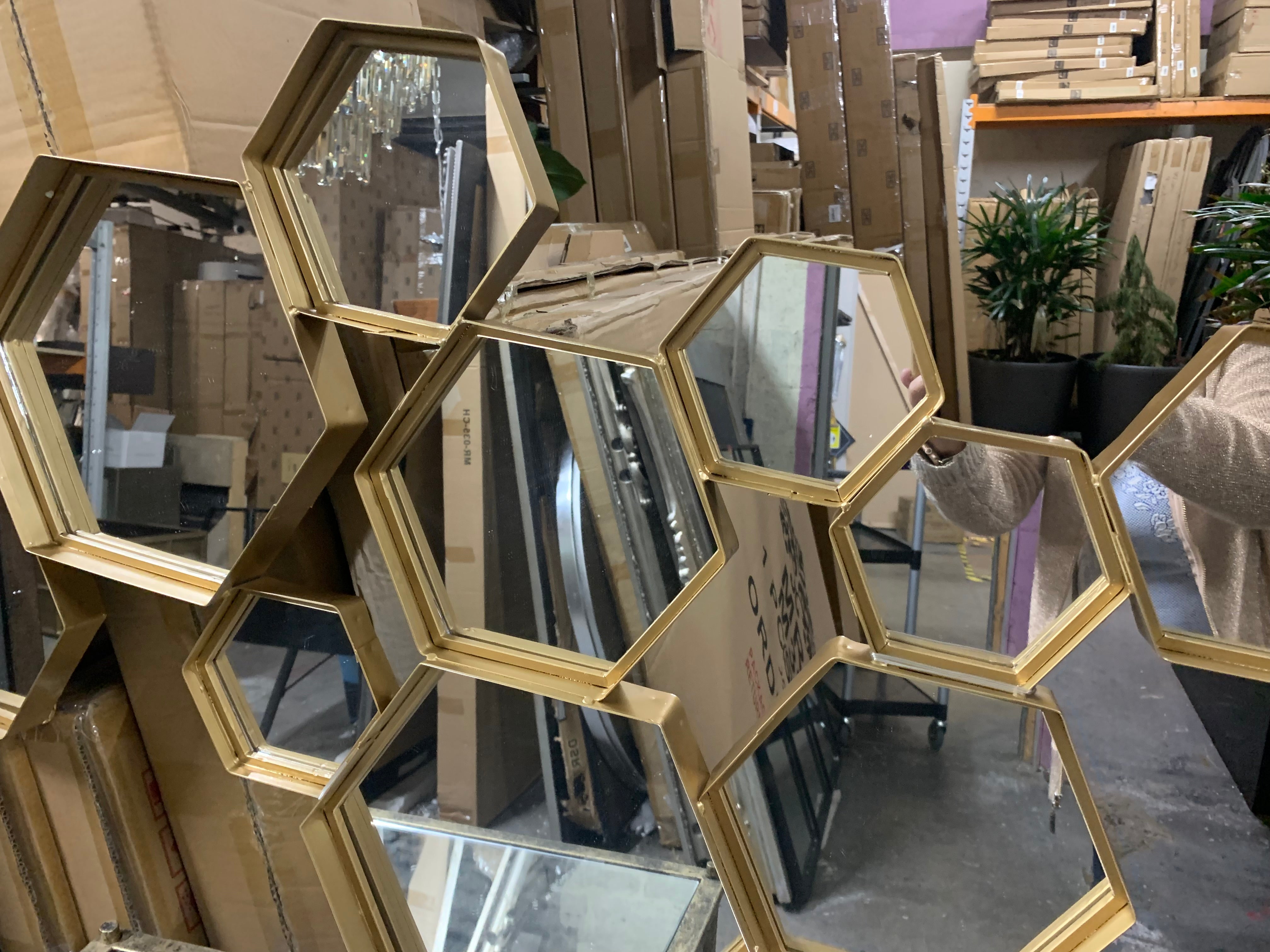 Hexagonal Mirror Gold available in outlet store to collect-Renaissance Design Studio