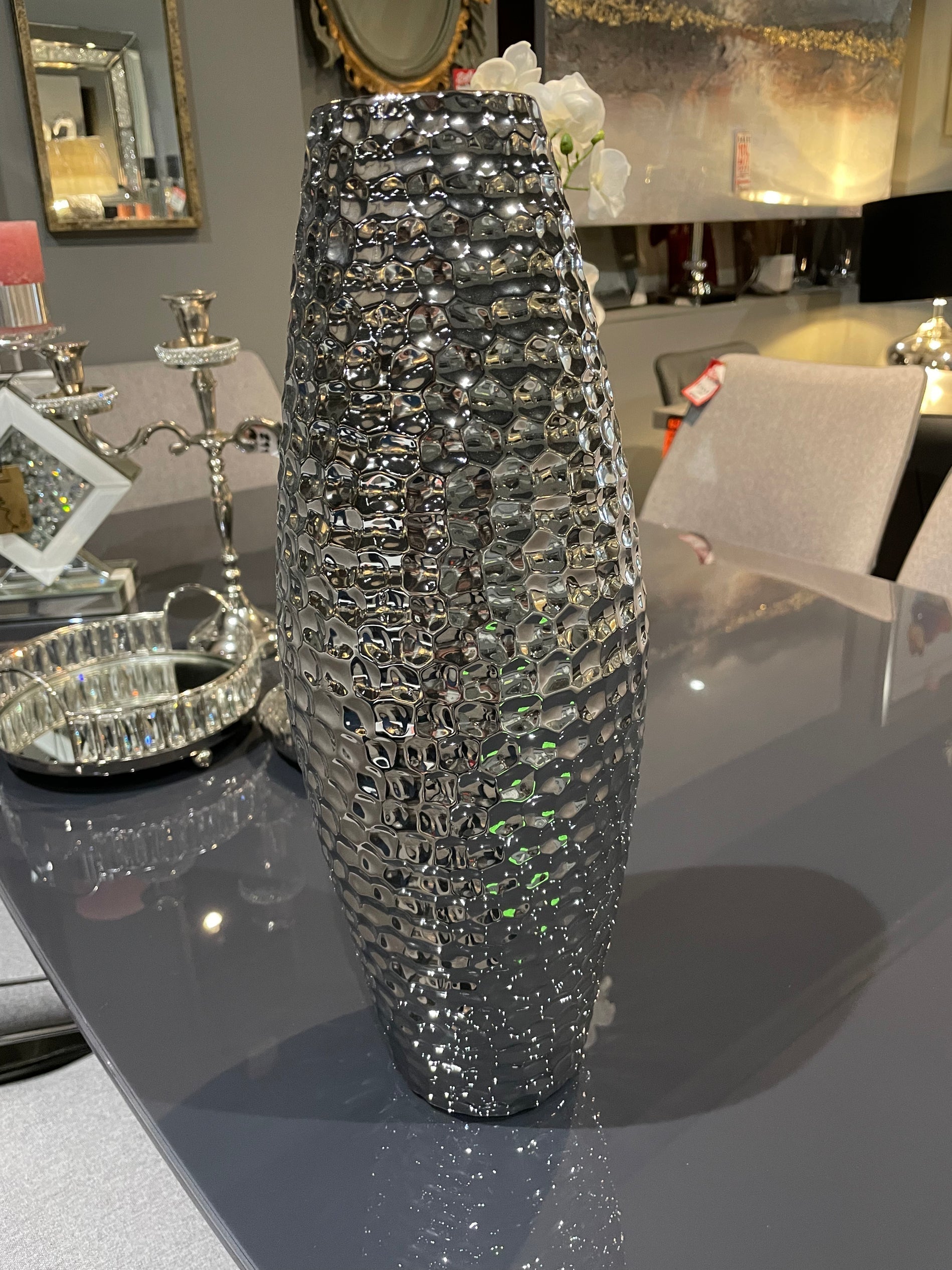 Hill large silver vase with dimples reduced to half price-Renaissance Design Studio