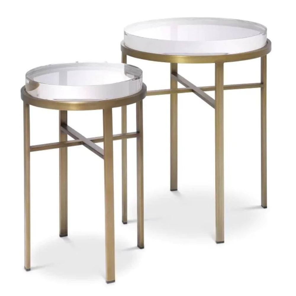 Hoxton Brushed brass and glass Side Table Set of 2 by Eichholtz see staff for saving on stock-side table-Renaissance Design Studio