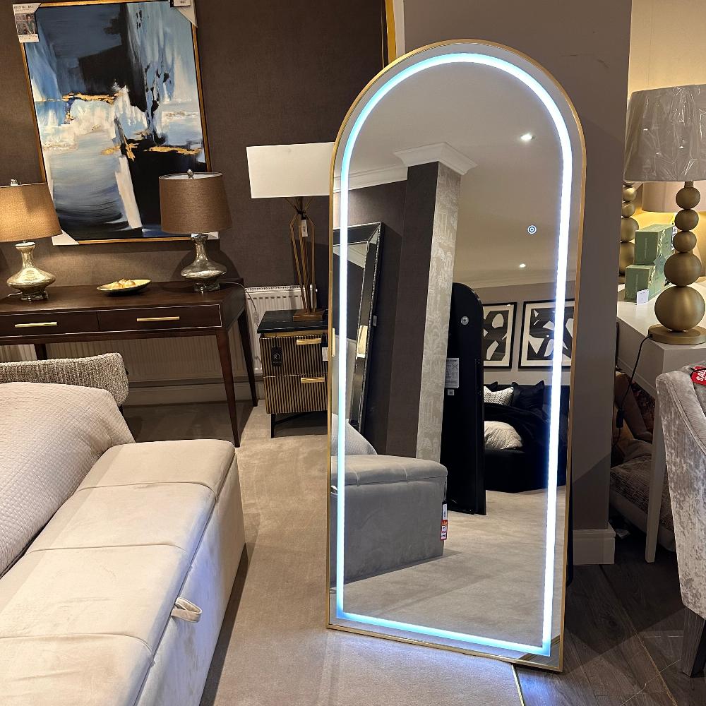 Hugh Cheval XL Arch Mirror with LED lighting  Gold .Nett special !