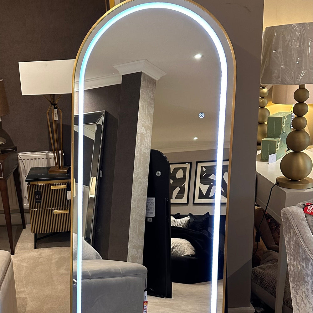 Hugh Cheval XL Arch Mirror with LED lighting  Gold .Nett special !