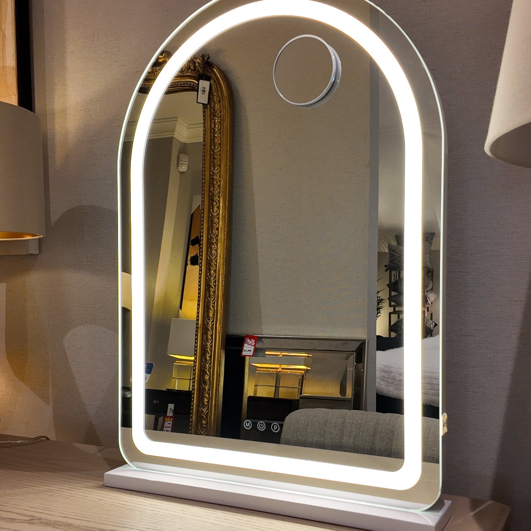 Hugh LED Large Strip Arch Vanity Mirror in white REDUCED-Renaissance Design Studio