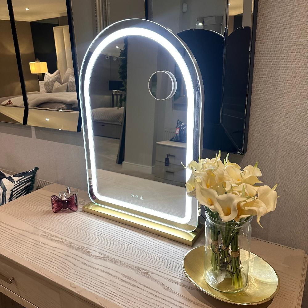 Hugh LED Large Strip Arch Vanity Mirror Gold-Renaissance Design Studio