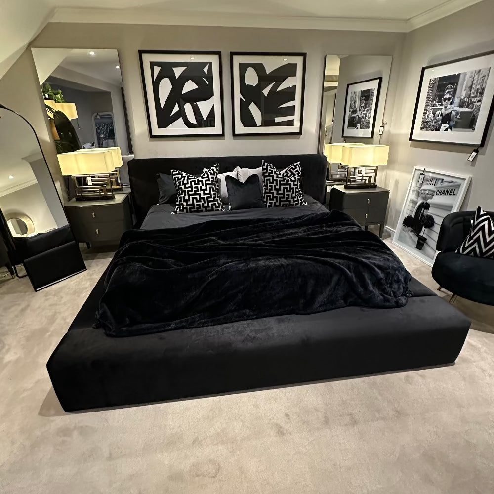 Hugo Delta  low line contemporary superking Bed on black or cream