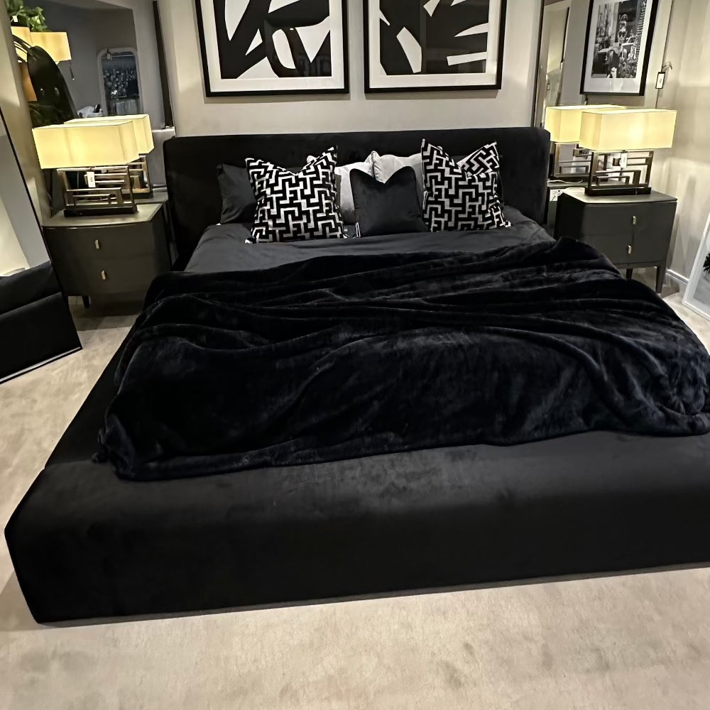 Hugo Delta  low line contemporary superking Bed on black or cream