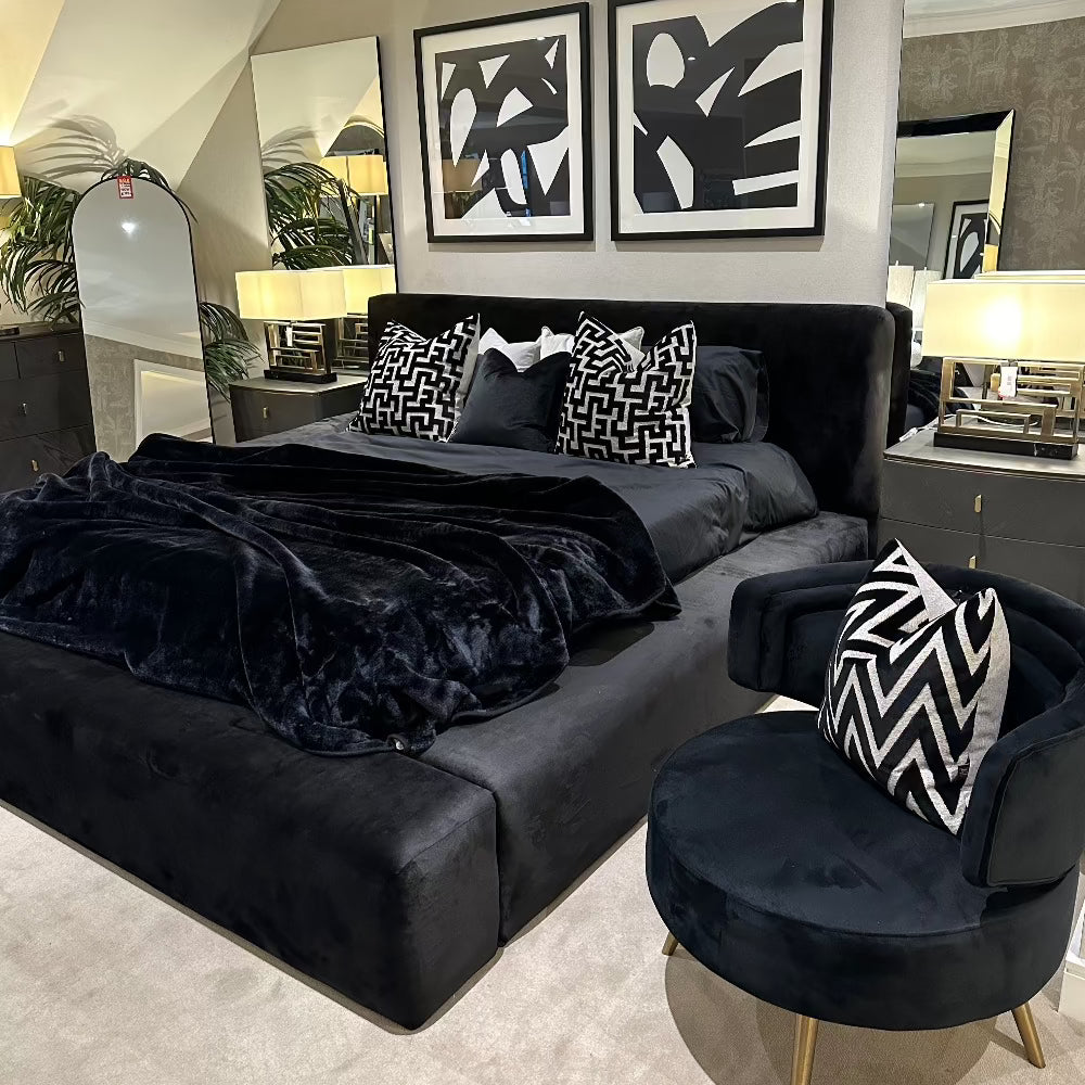 Hugo Delta  low line contemporary superking Bed on black or cream