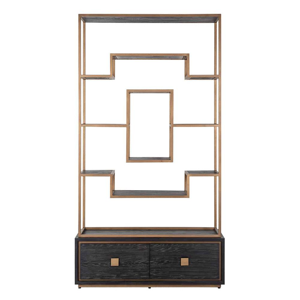 Byron  H brushed gold with black oak  Display Wall unit tall Cabinet reduced !.