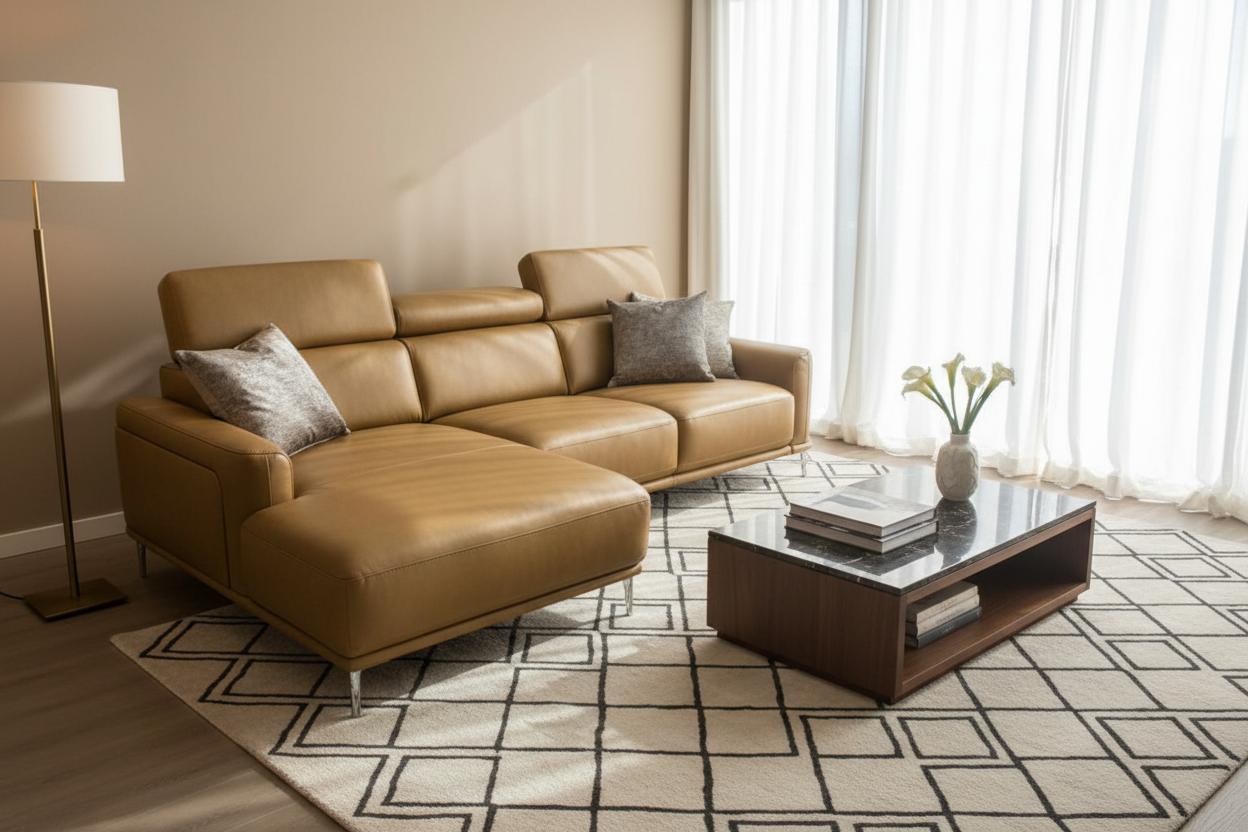Mezanna  Tan leather chaise corner sofa  less than half price! One only sold as seen