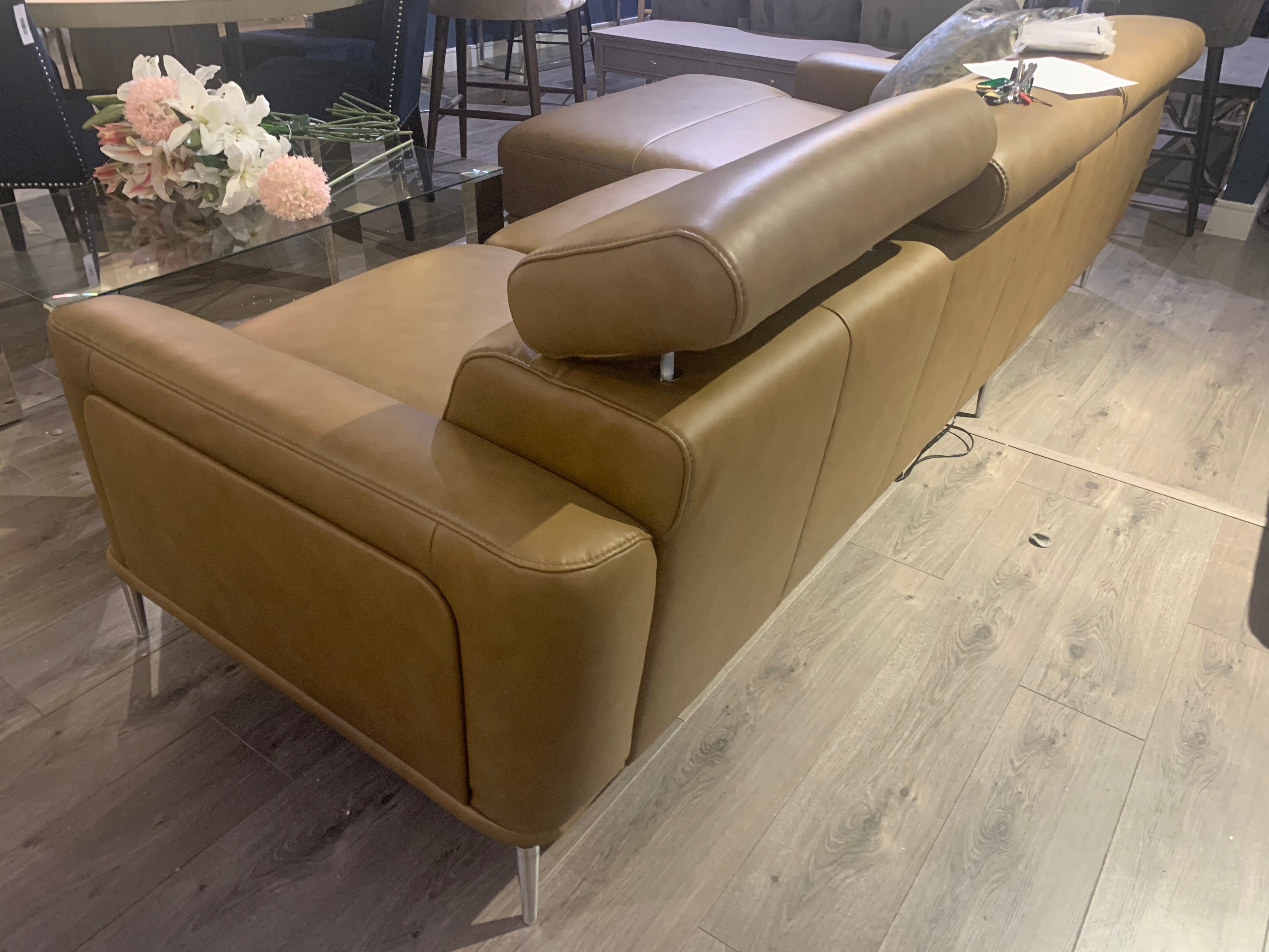 Mezanna  Tan leather chaise corner sofa  less than half price! One only sold as seen