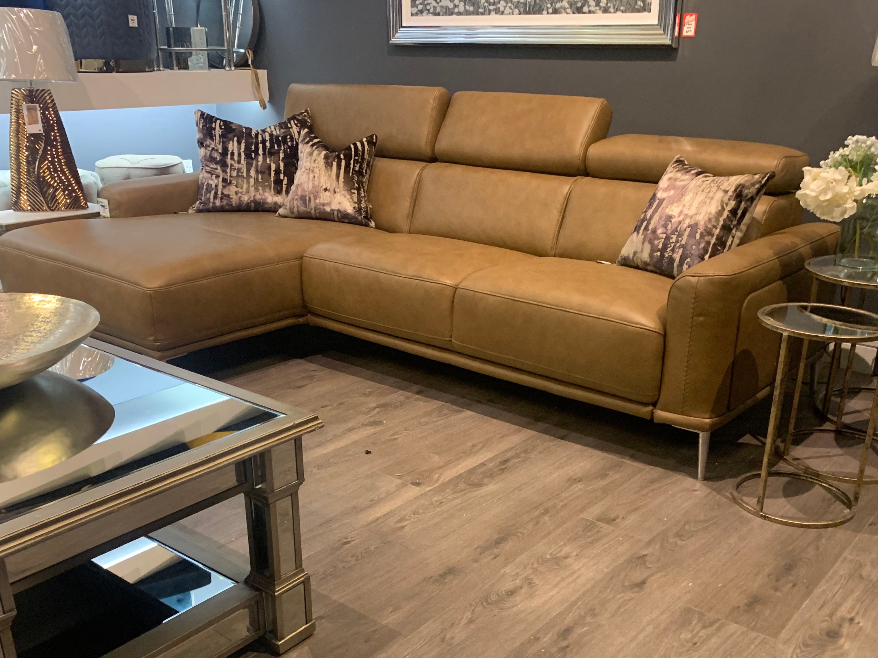 Mezanna  Tan leather chaise corner sofa  less than half price! One only sold as seen