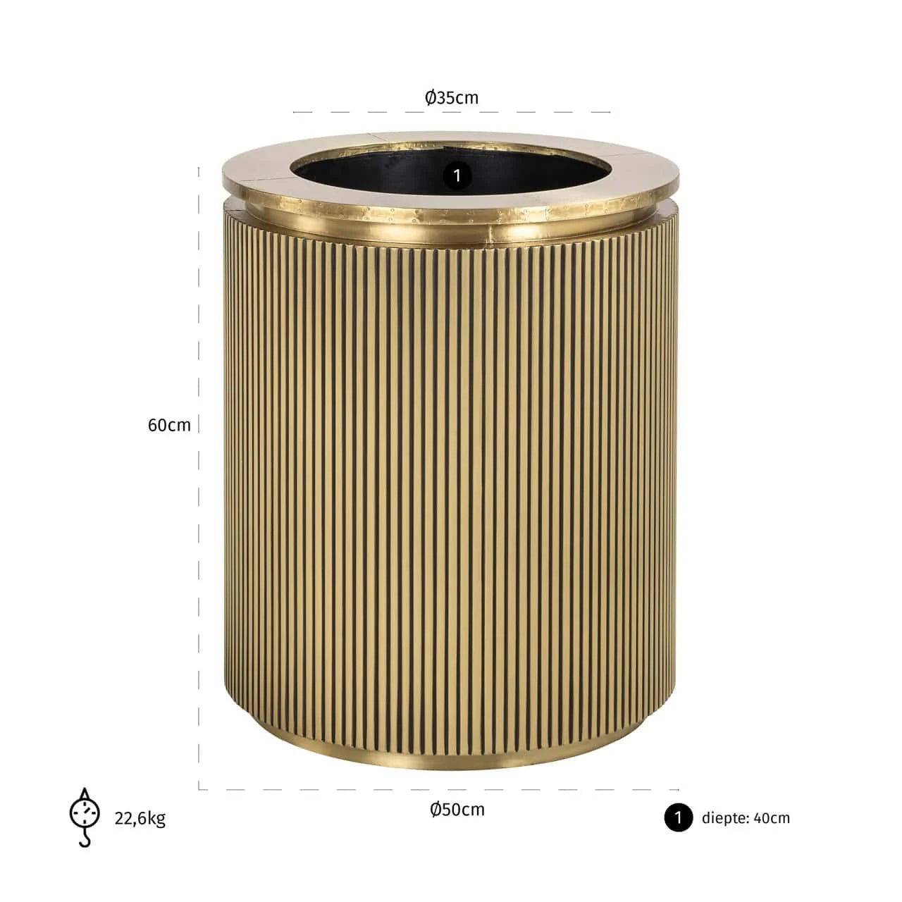Ironville Planter In Brushed Gold 50Ø-Renaissance Design Studio