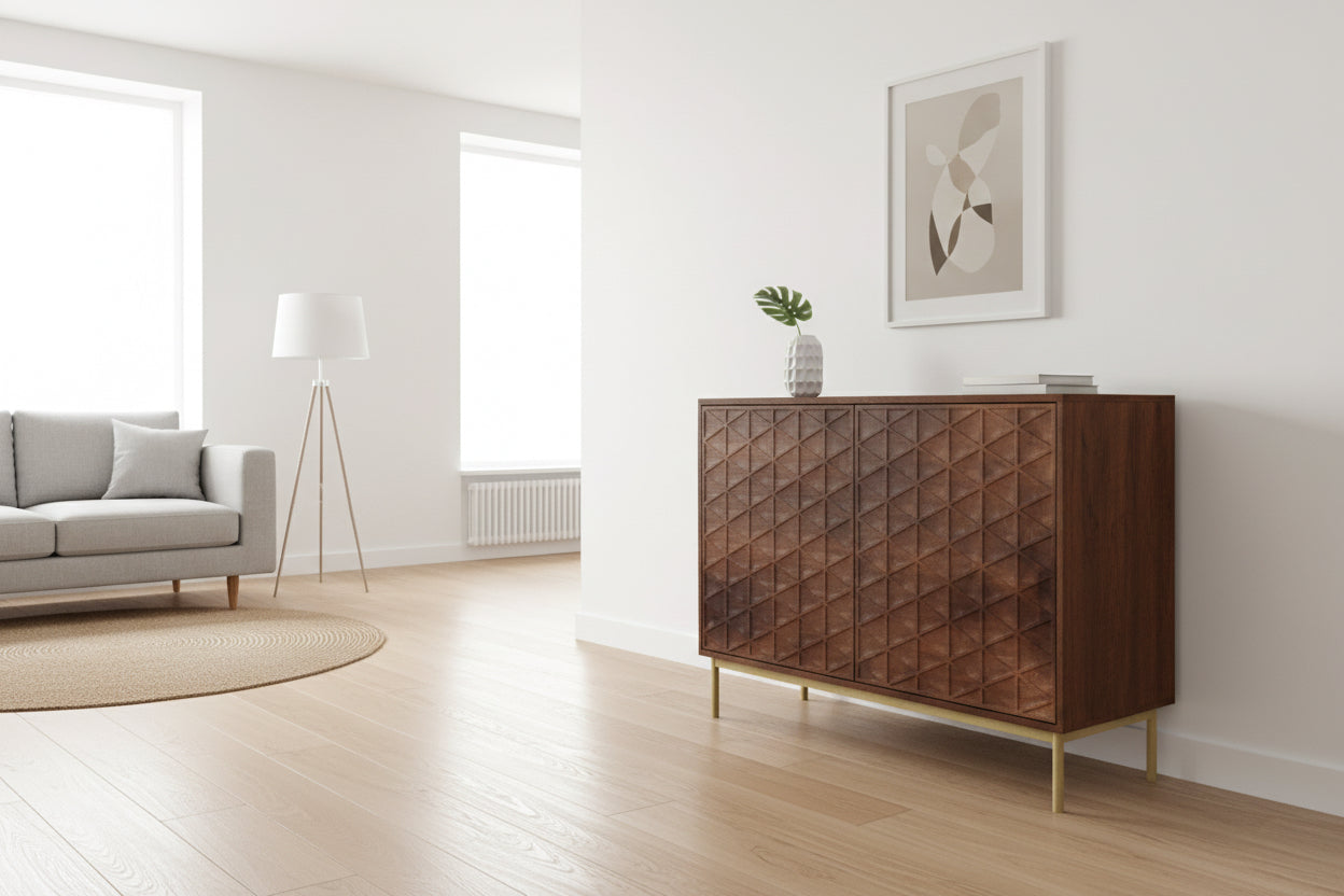 Ivy 2 door Sideboard in walnut reduced to clear-Renaissance Design Studio
