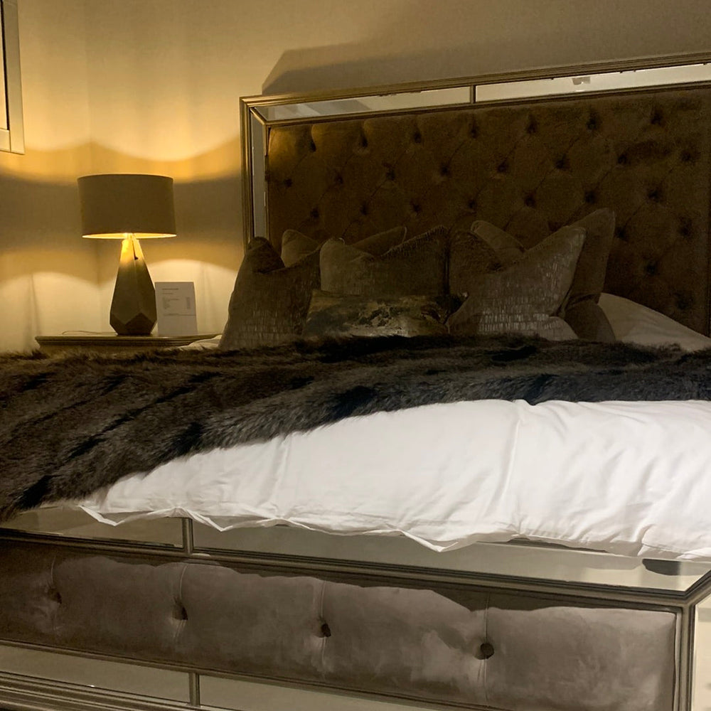 Jessica King  5 ft Bed in Taupe Velvet