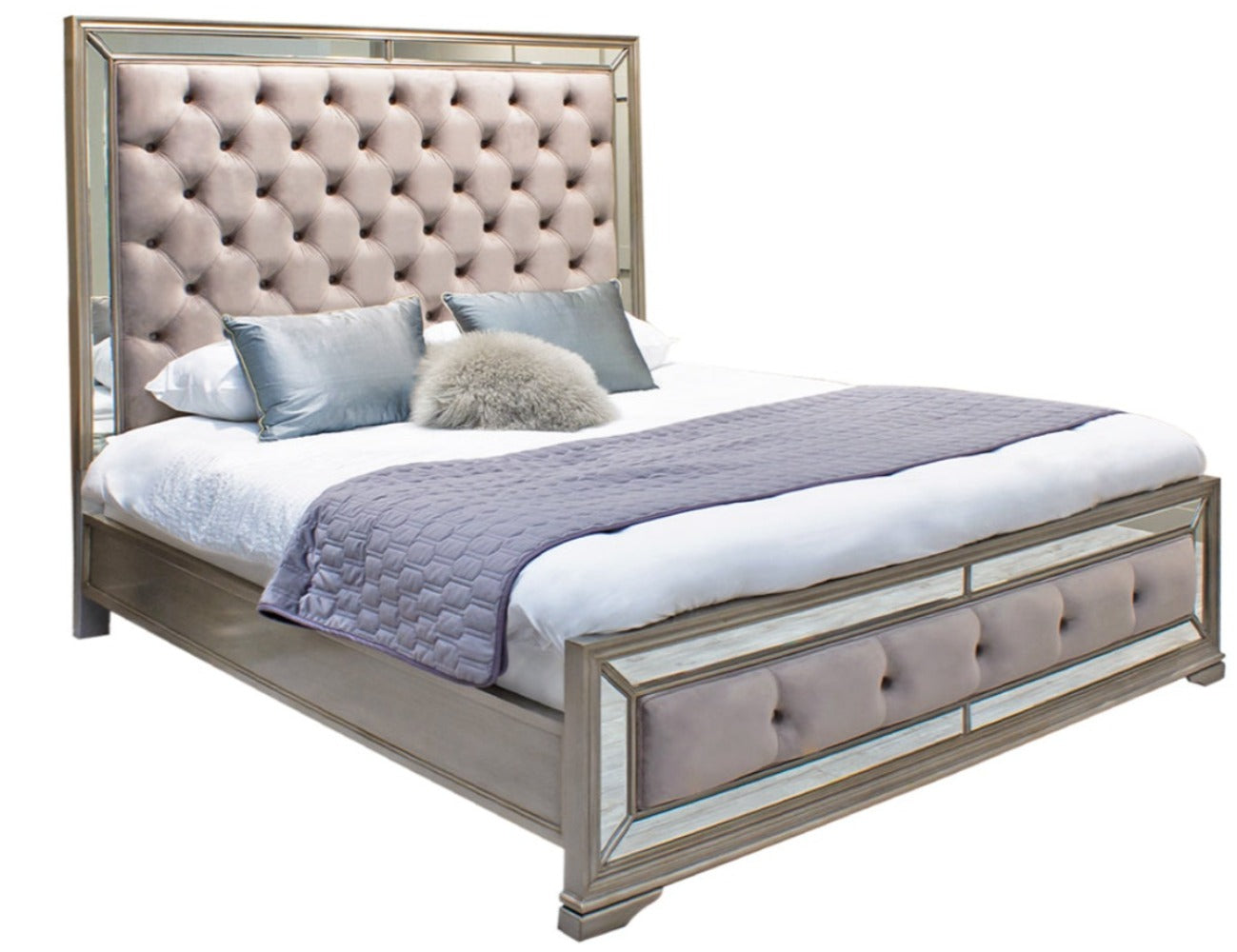 Jessica King 5 ft Bed in Taupe Velvet-bed-Renaissance Design Studio
