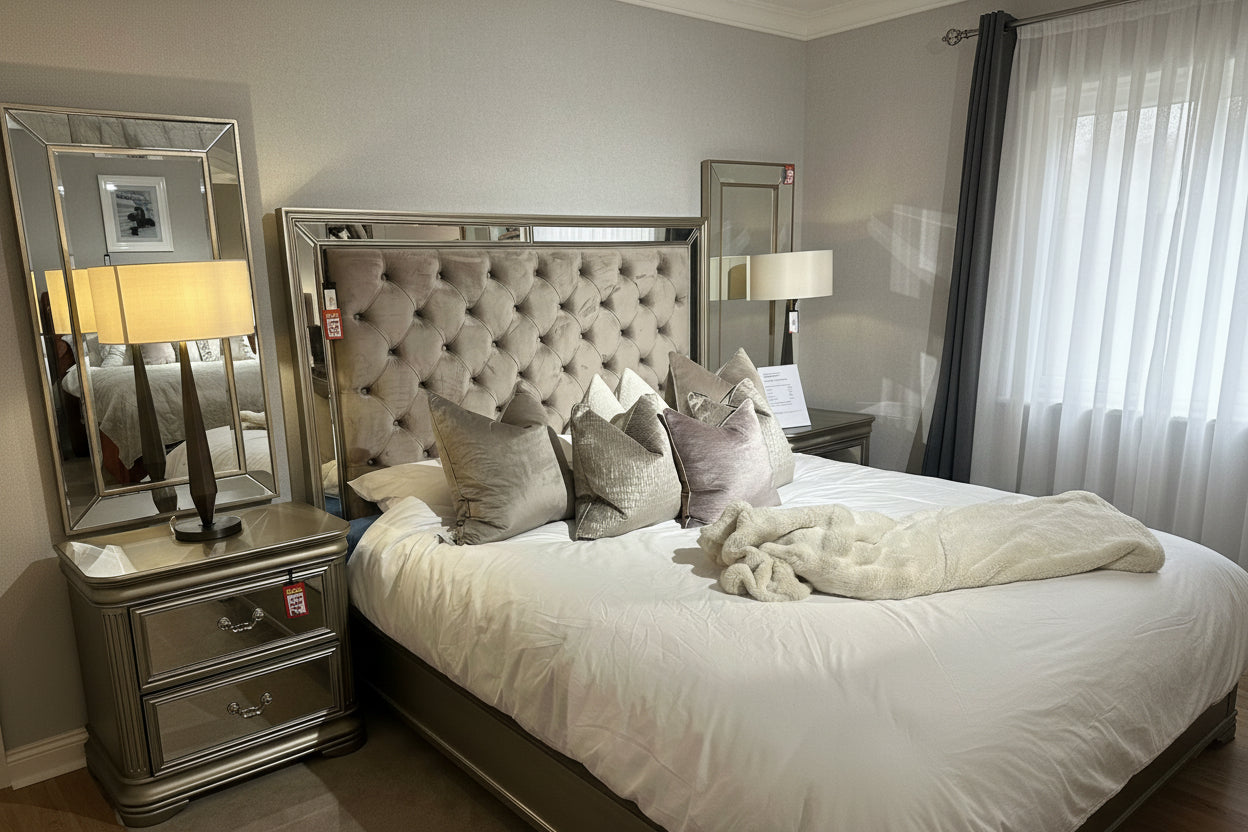 Jessica superking 6 ft Bed in Taupe Velvet ( T.O )-Renaissance Design Studio