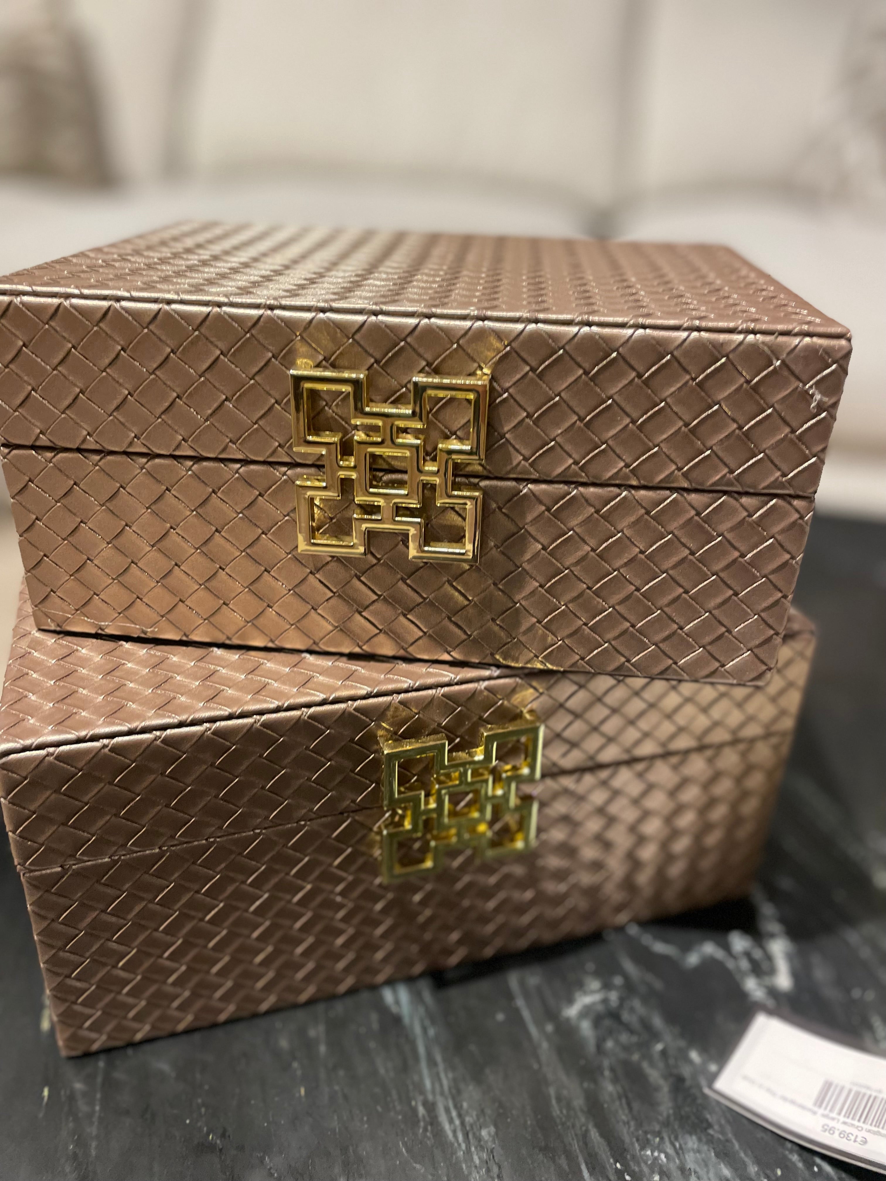 Set of 2 jewellery boxes in bronze with gold handles ....fabulous !-jewellery boxes-Renaissance Design Studio