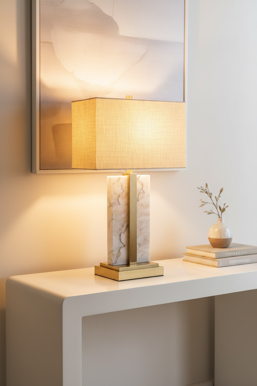 Kalabar large Marble Table Lamp With Shade collect or pay postage-Table Lamp-Renaissance Design Studio