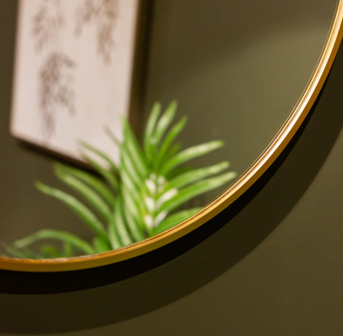 Karl Round Wall Mirror Gold With Slim Frame 90cm-Renaissance Design Studio