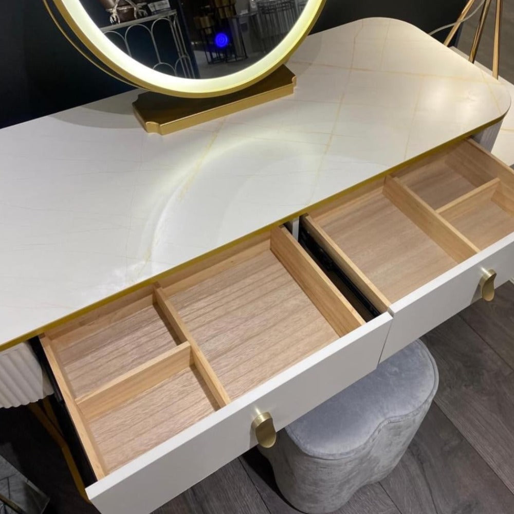 Karl white Marl Dressing table and storage drawers  Special Purchase Item.