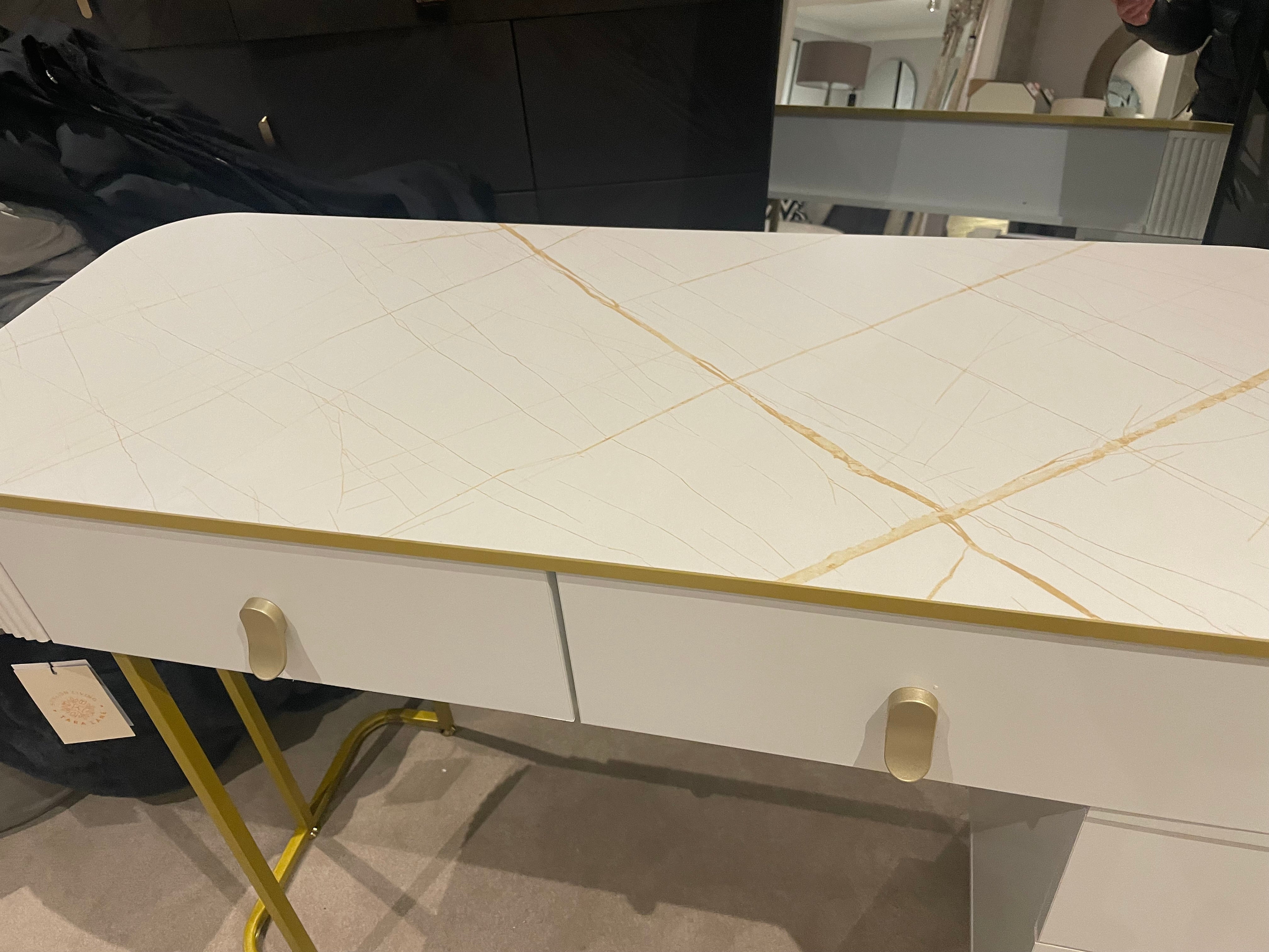 Karl White Marl Dressing Table With Storage Drawers-Renaissance Design Studio