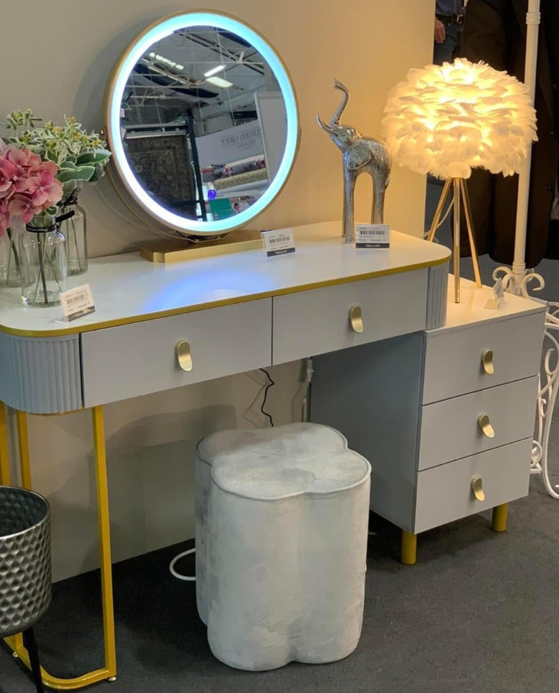 Karl White Marl Dressing Table With Storage Drawers-Renaissance Design Studio