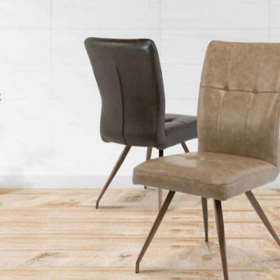 Kavanagh dining chairs w brass leg and faux leather taupe seats
