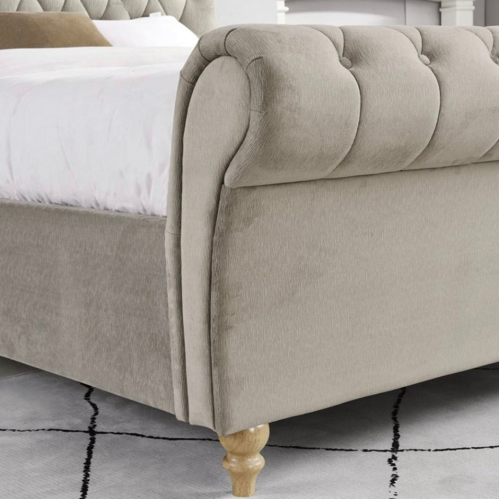 Kilkenny  double size bed  in mink reduced in OUTLET STORE SALE price.
