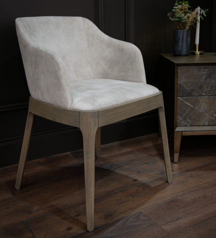 Kole super Carver dining Chair in cream velvet on ash plinth-Renaissance Design Studio