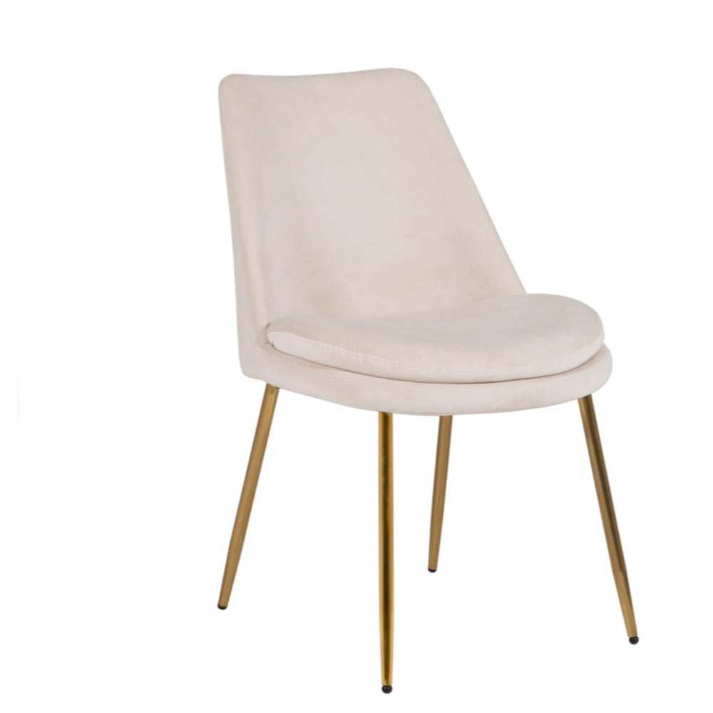 Kristina Dining Chair in natural cream velvet gold legs