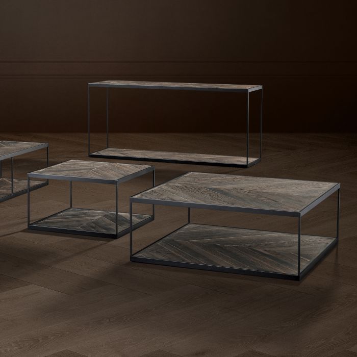 La Varenne zinc coffee table with weathered oak and shelf by Eichholtz-Renaissance Design Studio