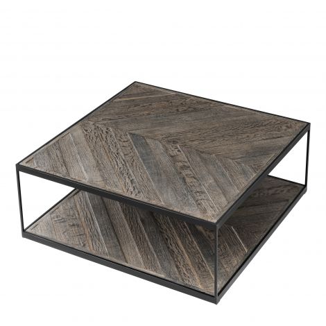 La Varenne zinc coffee table with weathered oak and shelf by Eichholtz