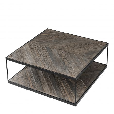 La Varenne zinc coffee table with weathered oak and shelf by Eichholtz-Renaissance Design Studio