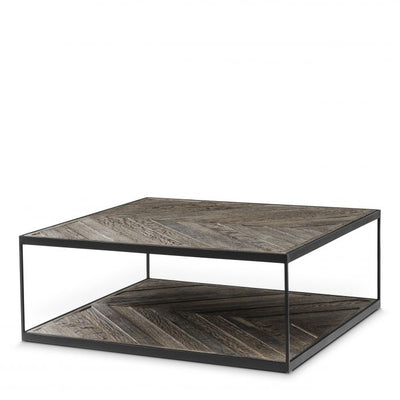 La Varenne zinc coffee table with weathered oak and shelf by Eichholtz