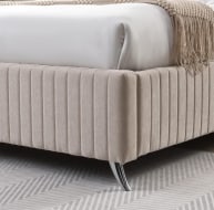 Lara designer bed frame complete in neutral velvet. Reduced price-Renaissance Design Studio