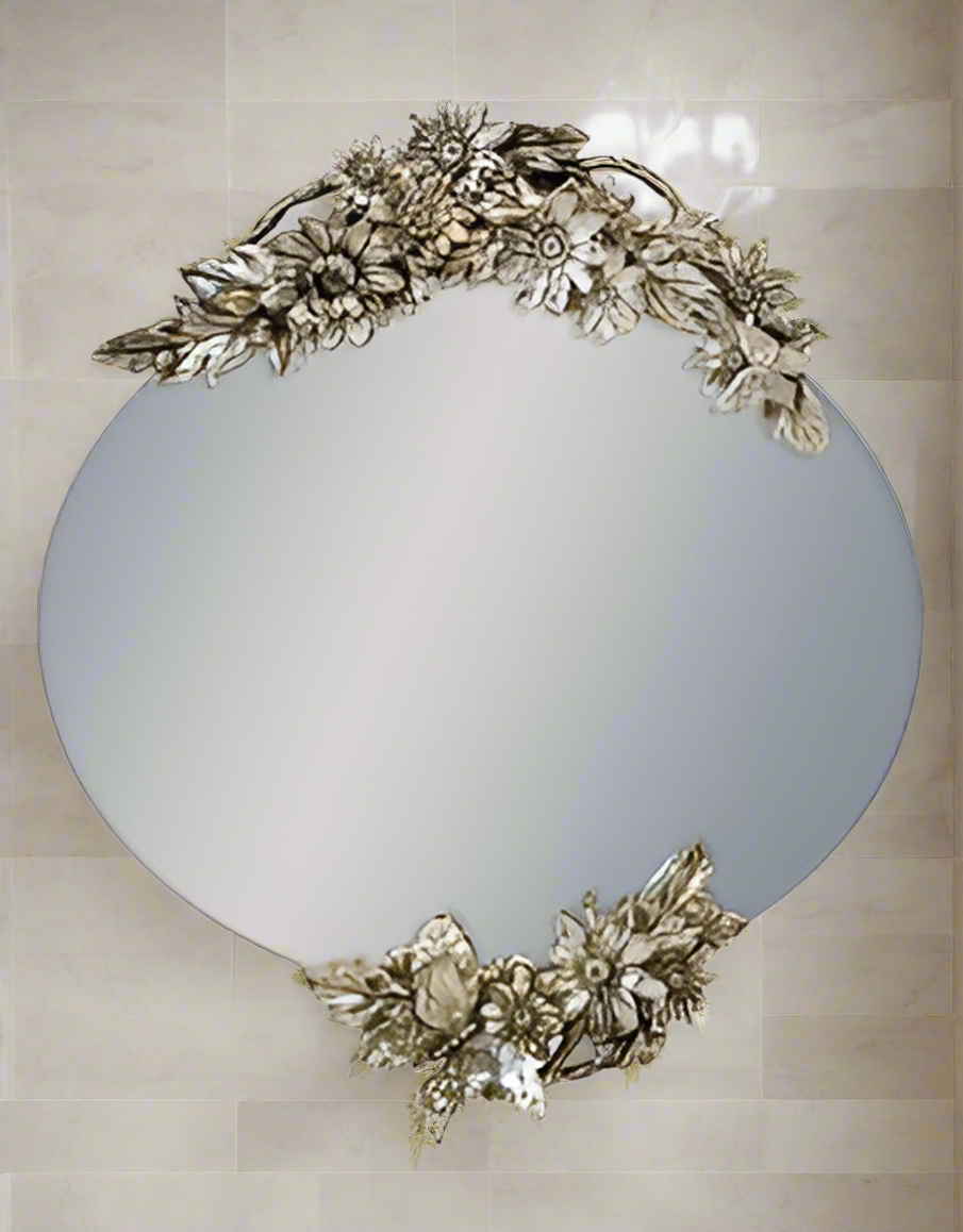 Large Antiqued Oval Frameless Mirror With Double Butterfly Detail 48x60cm-Renaissance Design Studio