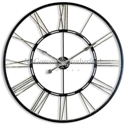 LARGE BLACK AND SILVER IRON SKELETON CLOCK