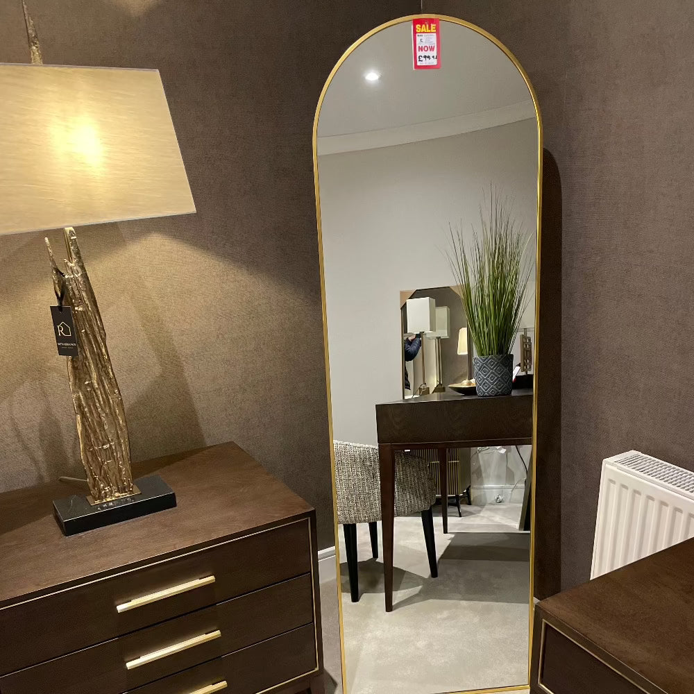 Large Karl 160cm Arch Top Full Length Dressing Mirror On Stand In Gold Or Black-Renaissance Design Studio