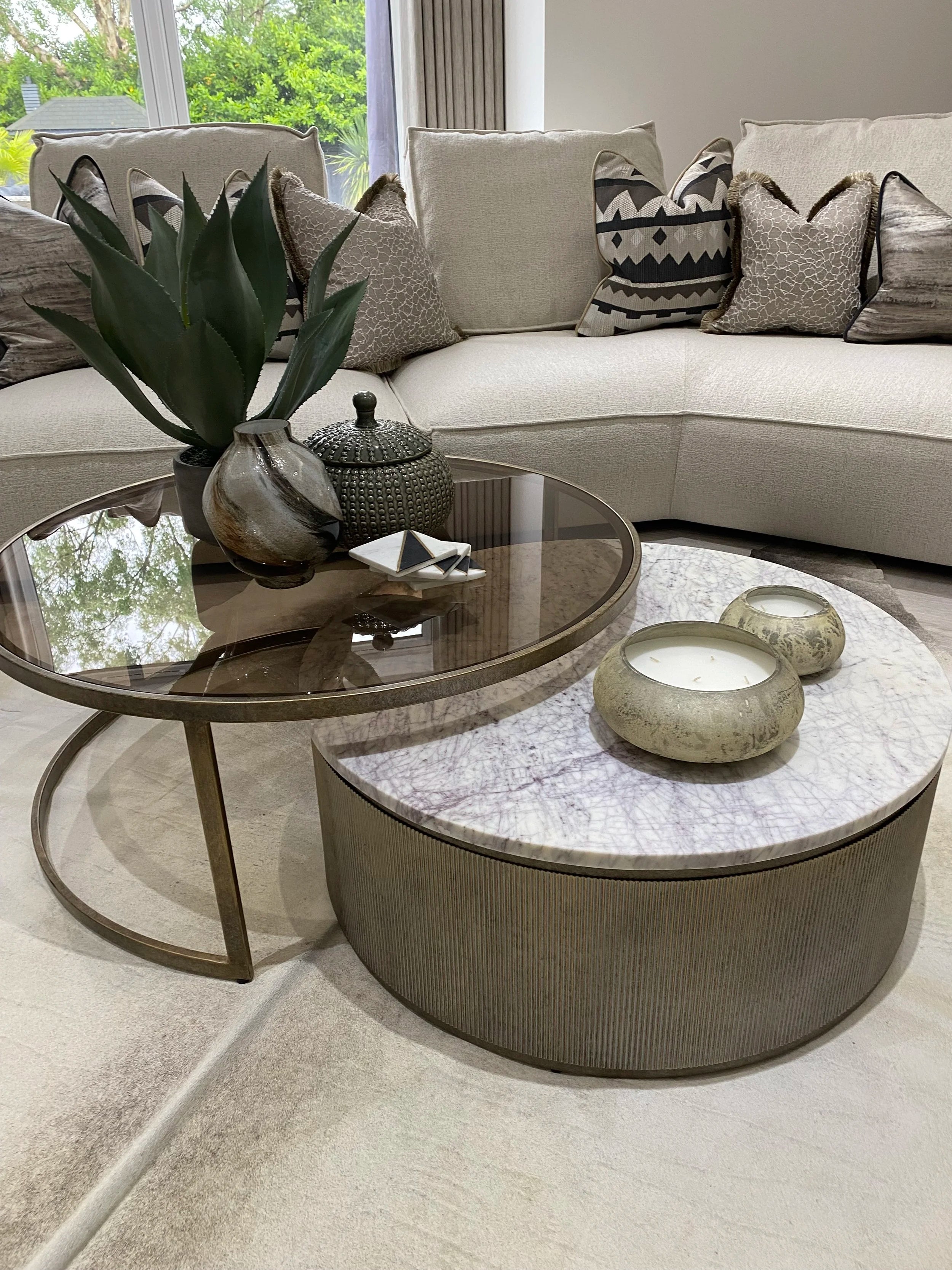 Laura Ashley Belview Aged Gold Set of 2 Nesting Coffee Tables reduced in Winter sale-Renaissance Design Studio