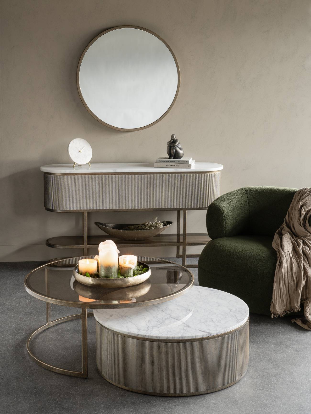Laura Ashley Belview Aged Gold Set of 2 Nesting Coffee Tables reduced in Winter sale-Renaissance Design Studio