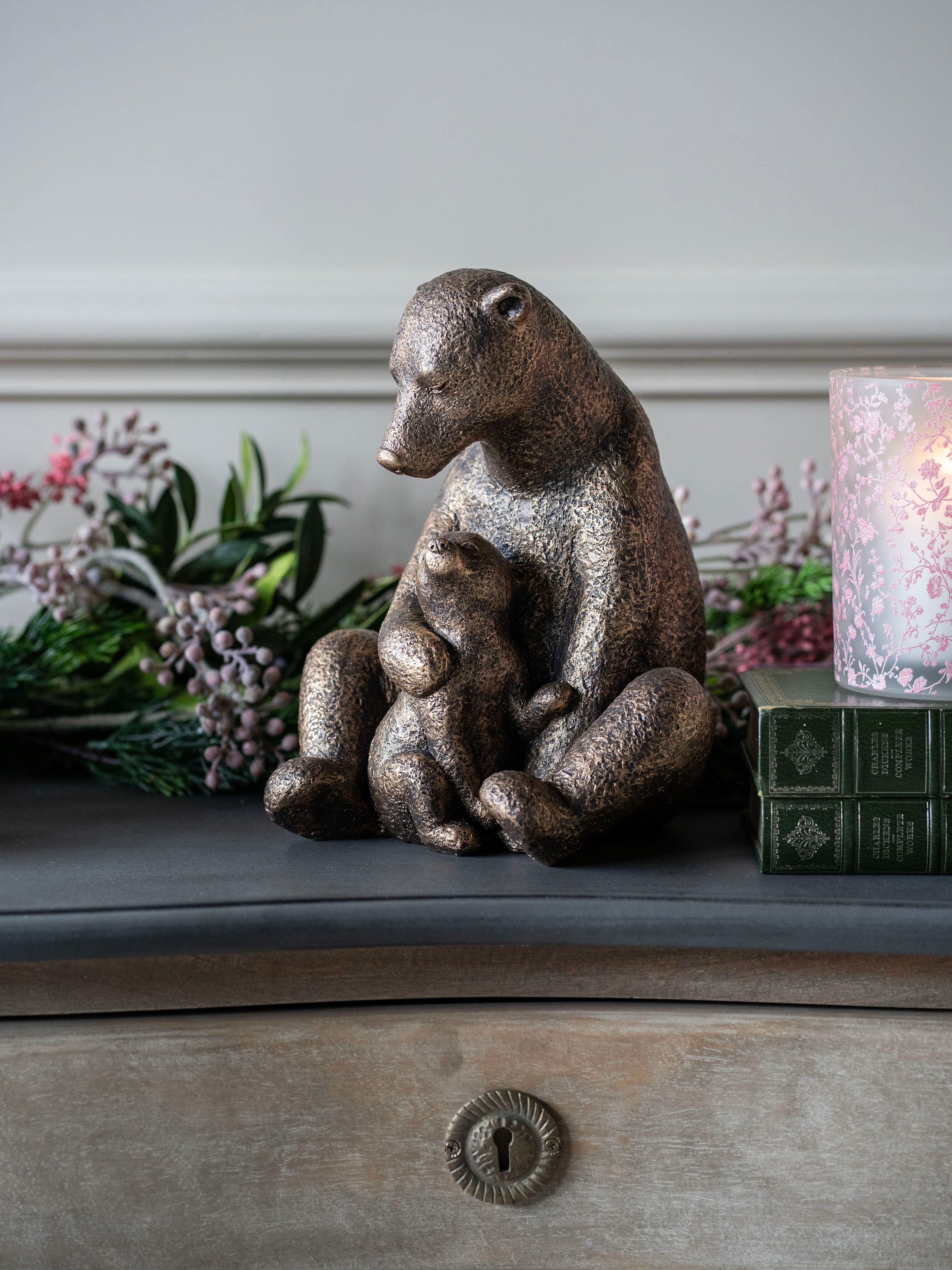 Laura Ashley Bronze Bear with Cub Sculpture-Renaissance Design Studio