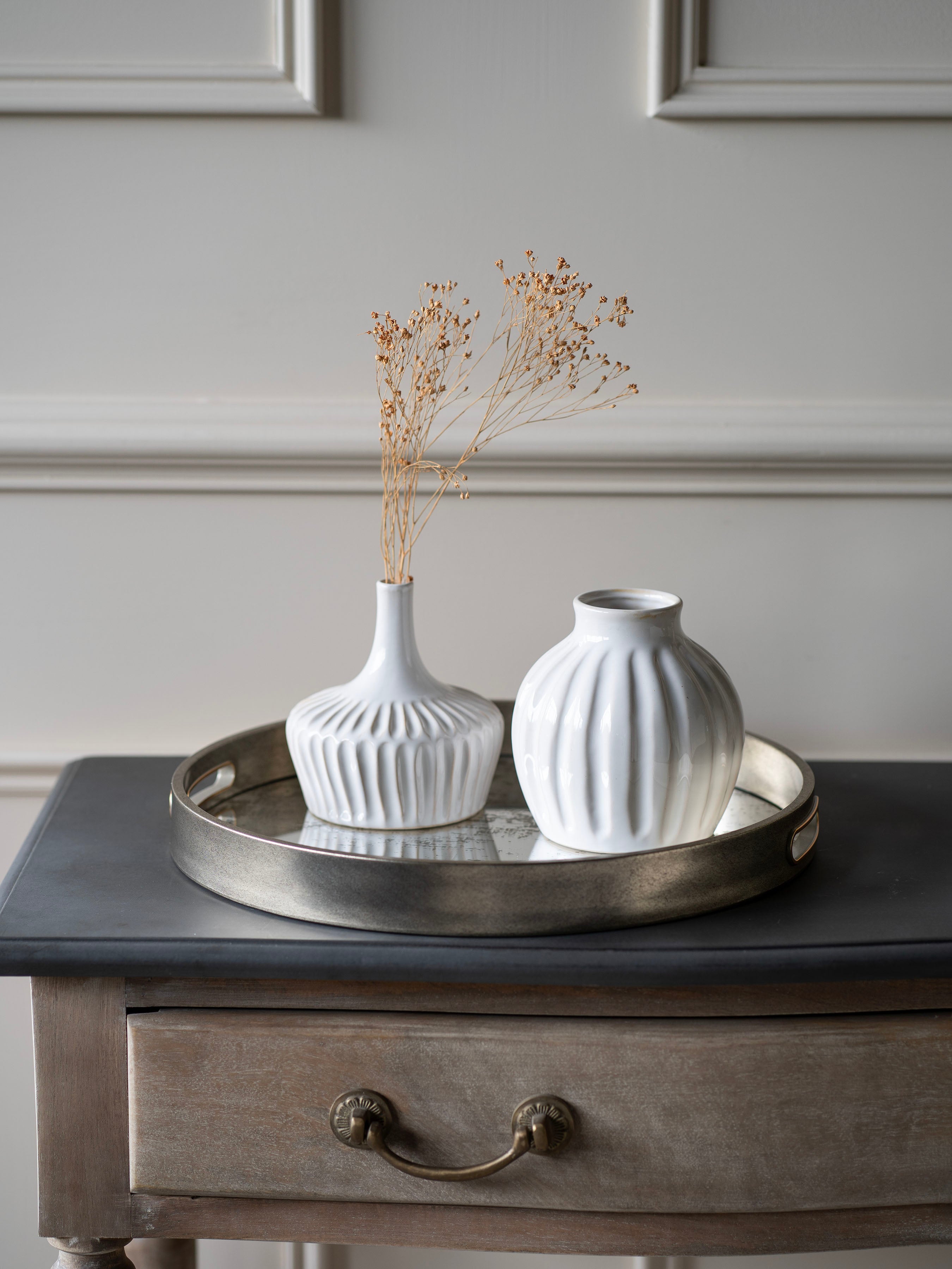Laura Ashley White Set Of Two Stoneware Vases-Renaissance Design Studio