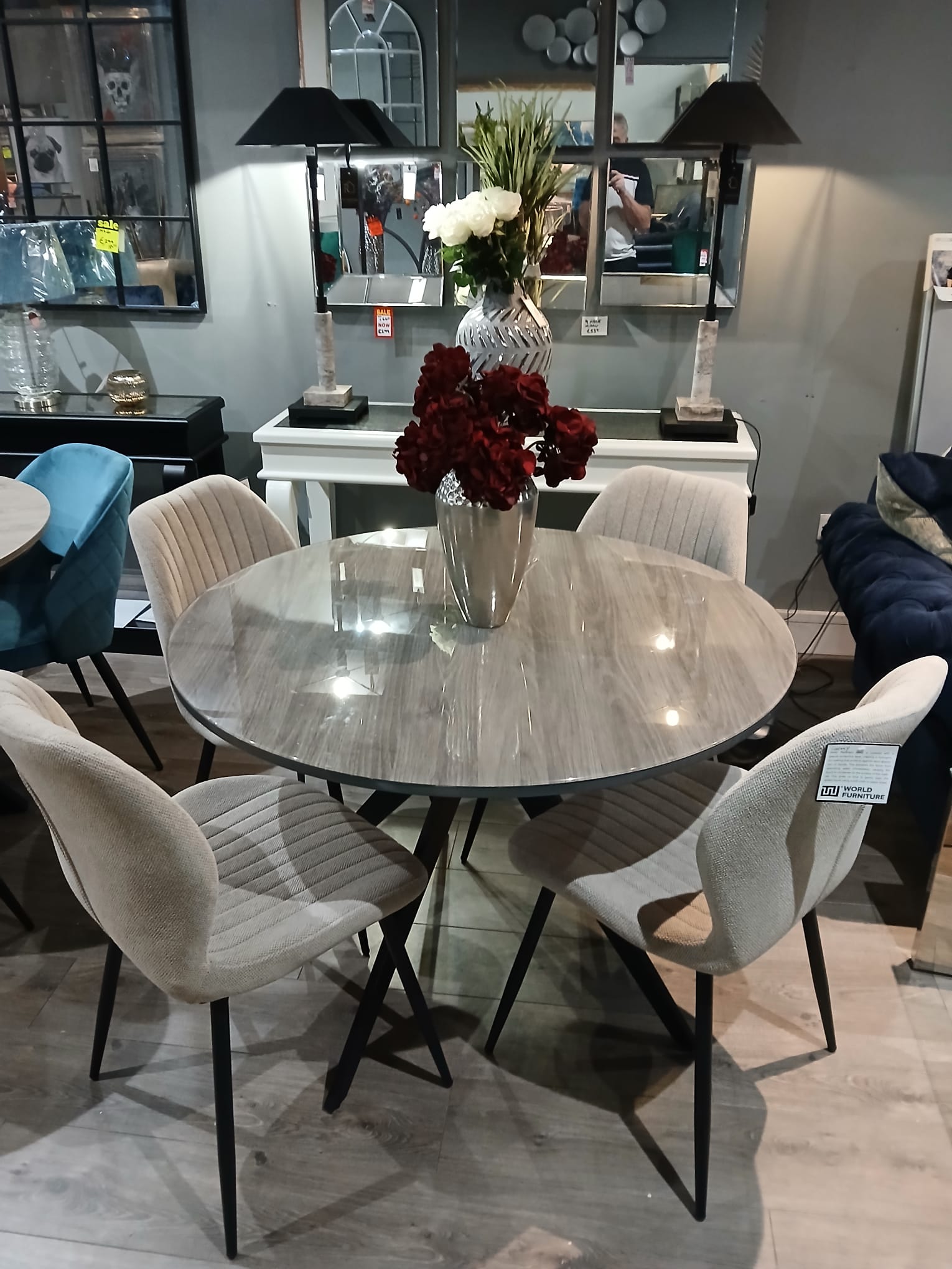 Laurence 1.07m Round Dining Table Grey Oak Finish special deal ! limited stock-Renaissance Design Studio