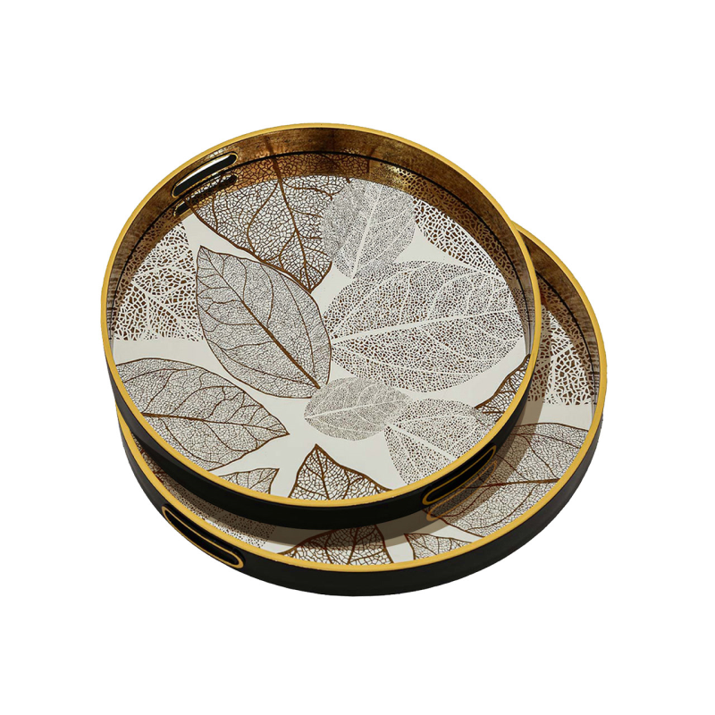 Leaf Set Of 2 Mirrored Trays-Renaissance Design Studio