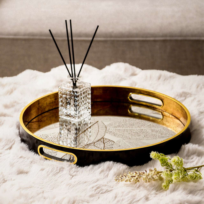 Leaf Set Of 2 Mirrored Trays-Renaissance Design Studio